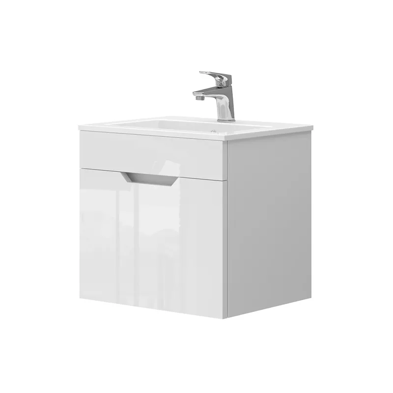 Set mobilier baie Stefanie Alb lucios ridicat 2 piese, cu chiuveta Vicco Super ofertă