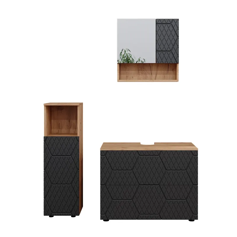 Set mobilier baie Irma Antracit cu structură tip fagure de miere 3 piese, cu dulap midi Vicco Cumpără acum