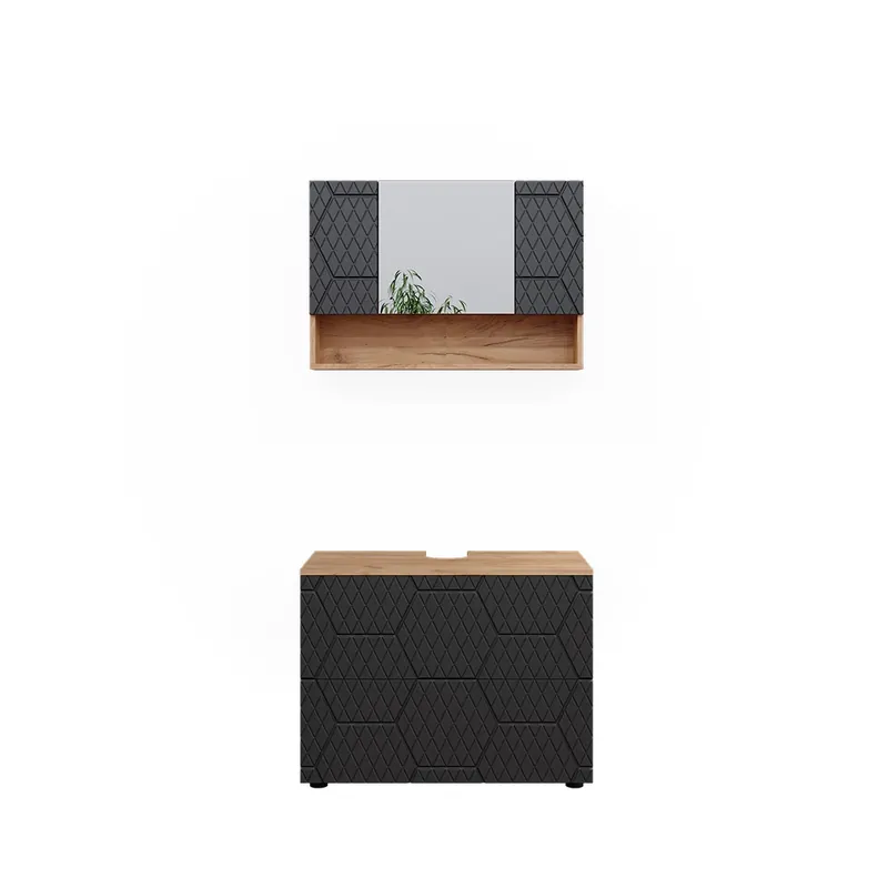 Set mobilier baie Irma Antracit cu structură tip fagure de miere 2 piese, dulap de bază 80 cm Vicco Ofertă