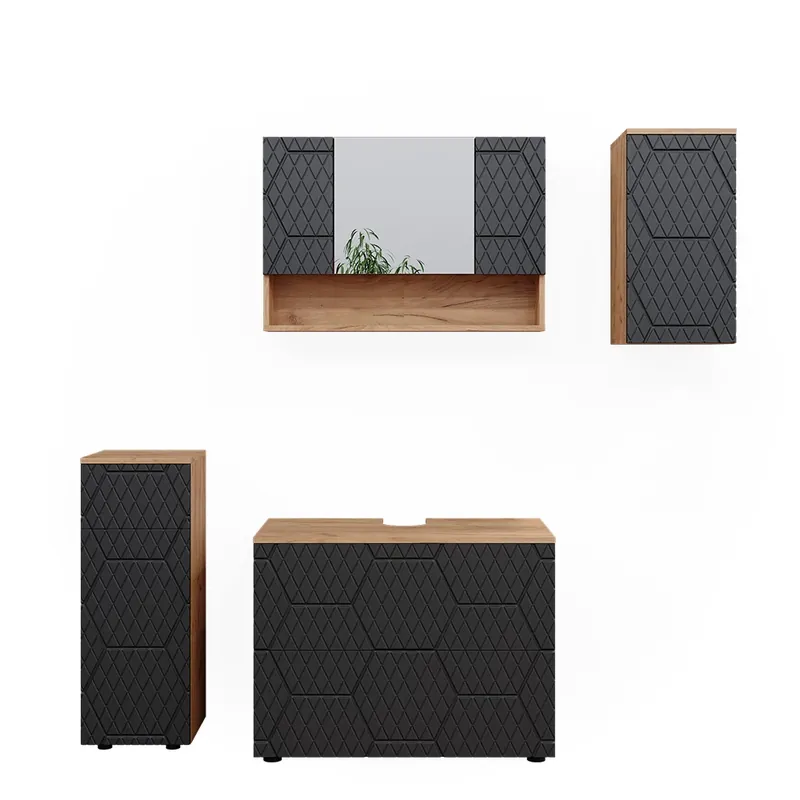 Discount Set mobilier baie Irma Antracit cu structură tip fagure de miere 4 părți Vicco