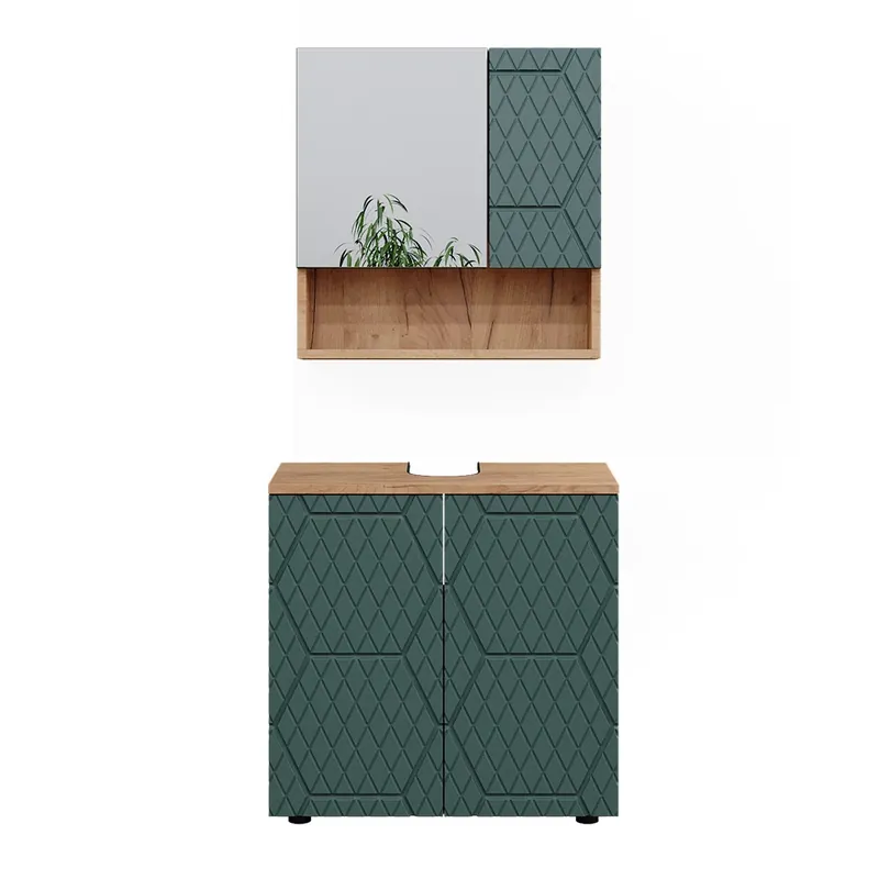 Vezi acum Set mobilier baie Irma Stejar verde/Goldkraft 2 piese, dulap de bază 60 cm Vicco