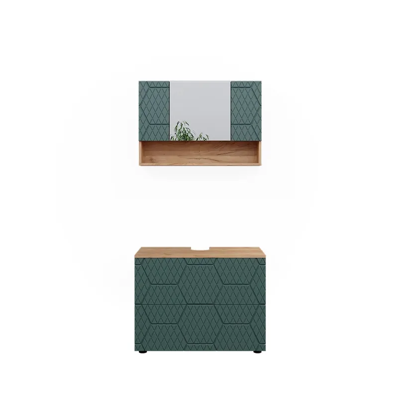 Set mobilier baie Irma Stejar verde/Goldkraft 2 piese, dulap de bază 80 cm Vicco Lichidare de stoc