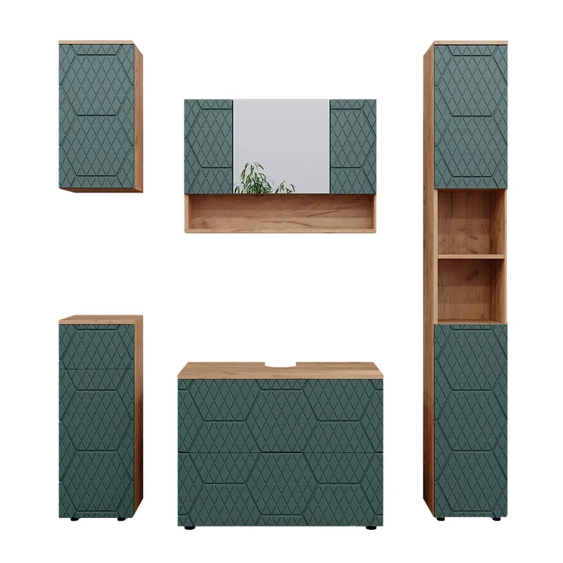 Set mobilier baie Irma Stejar verde/Goldkraft 5 părți Vicco Comandă acum