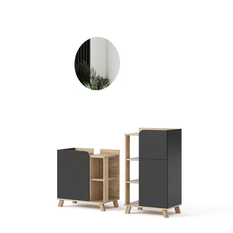 Reducere de preț Set mobilier baie Karen Sonoma/antracite 3 piese, cu dulap midi Vicco