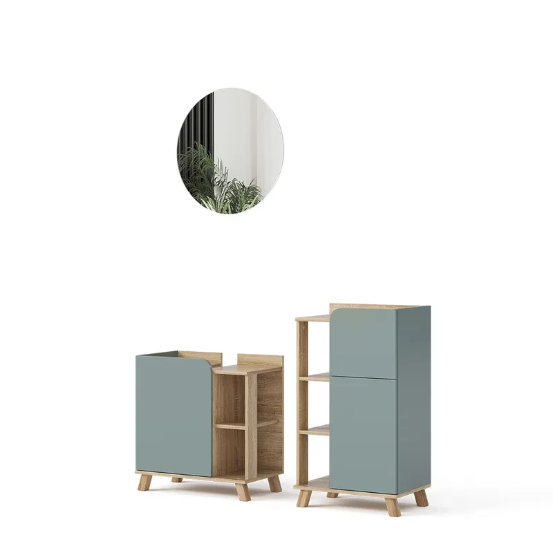 Ofertă limitată Set mobilier baie Karen Sonoma/albastru 3 piese, cu dulap midi Vicco