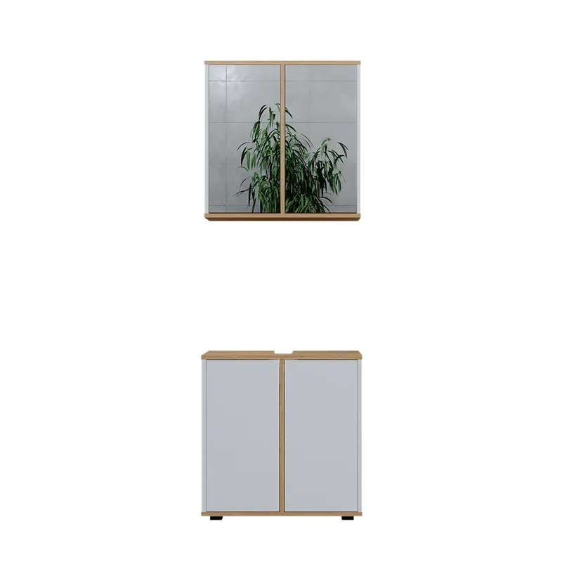Livrare rapidă Set mobilier baie Didi Alb/Artisan 2 piese, dulap de bază 60 cm Vicco