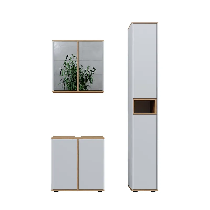 Livrare rapidă Set mobilier baie Didi Alb/Artisan 3 părți cu dulap înalt Vicco