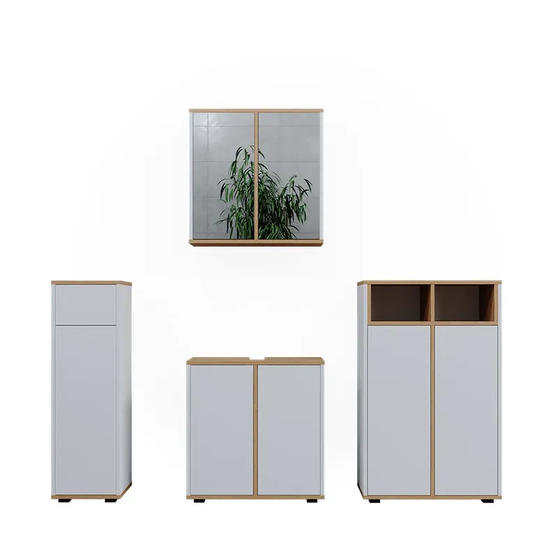 Popular Set mobilier baie Didi Alb/Artisan 4 părți cu două dulapuri midi Vicco