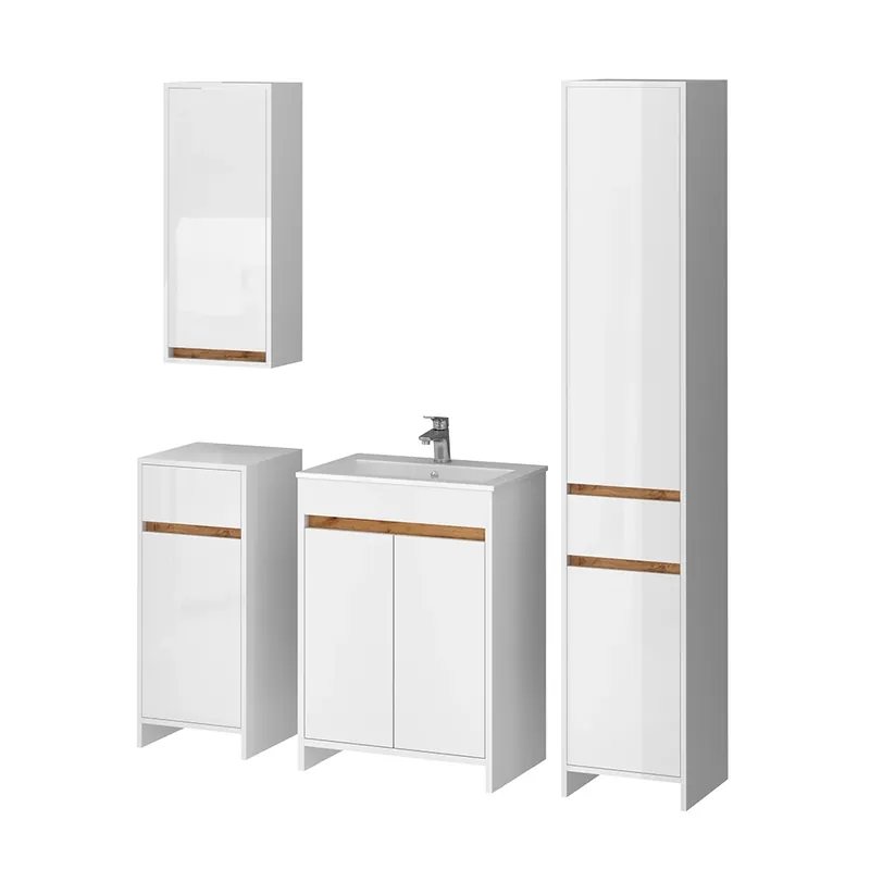 Set mobilier baie Lemgo Alb lucios ridicat Set de 5 Vicco Ofertă specială