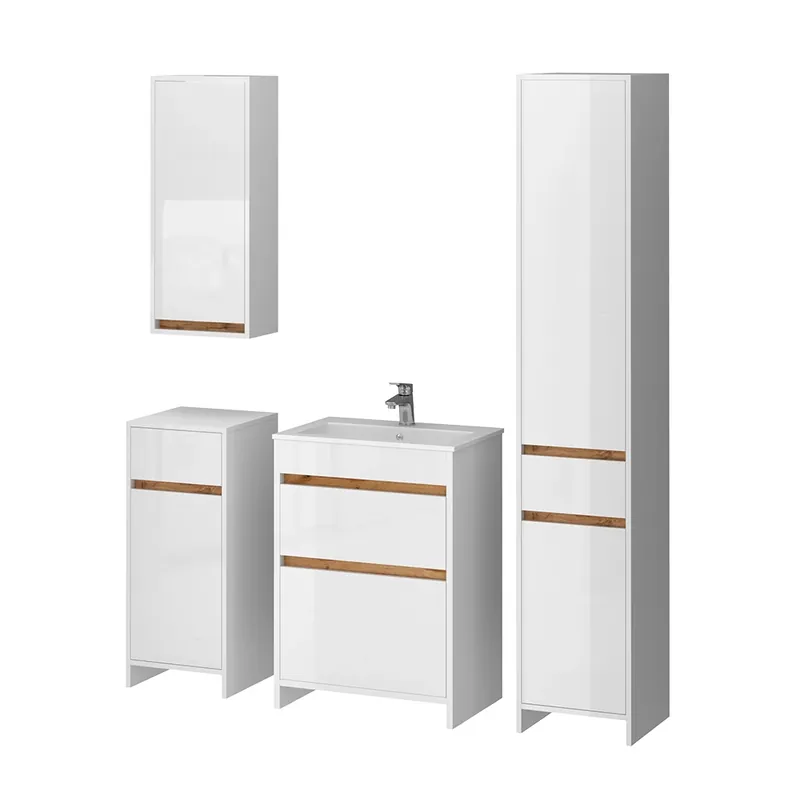 Set mobilier baie Detmold Alb lucios/stejar Goldkraft Set de 5 Vicco Plată sigură