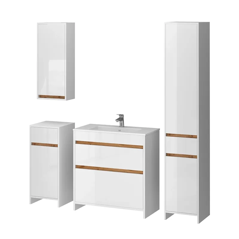Cumpără acum Set mobilier baie Detmold Alb lucios/stejar Goldkraft Set de 5 Vicco