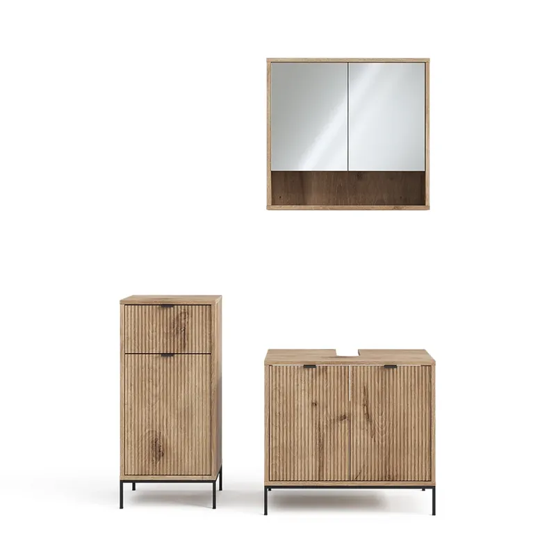 Set mobilier baie Eliza Stejar viking 3 piese, cu dulap midi Vicco Ultima șansă