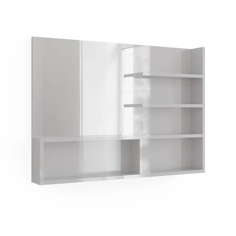 Preț mic Oglindă suspendată Alb lucios ridicat 89.8x65 cm cu compartimente deschise Vicco