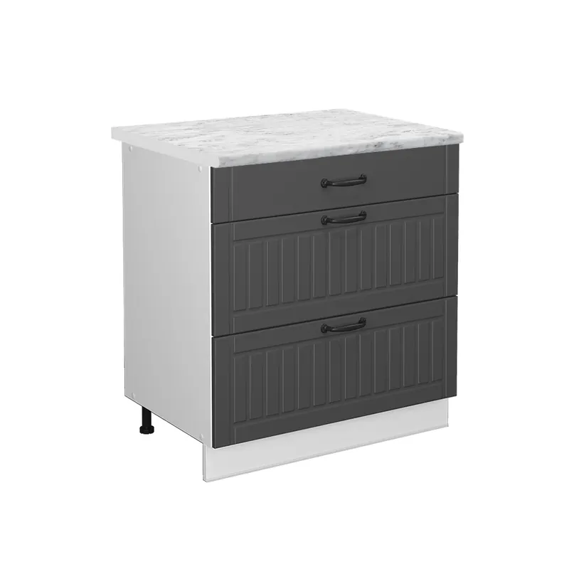 Promoție Dulap de bază de bucătărie Fame-Line Casă de țară antracit 80 cm cu 3 sertare, marmura AP Vicco