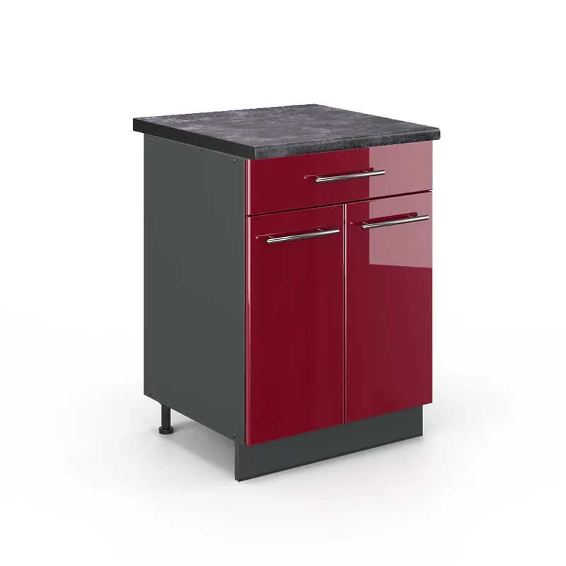 Dulap de bază de bucătărie Fame-Line Bordeaux lucios ridicat 60 cm cu sertar, AP antracit Vicco Super ofertă