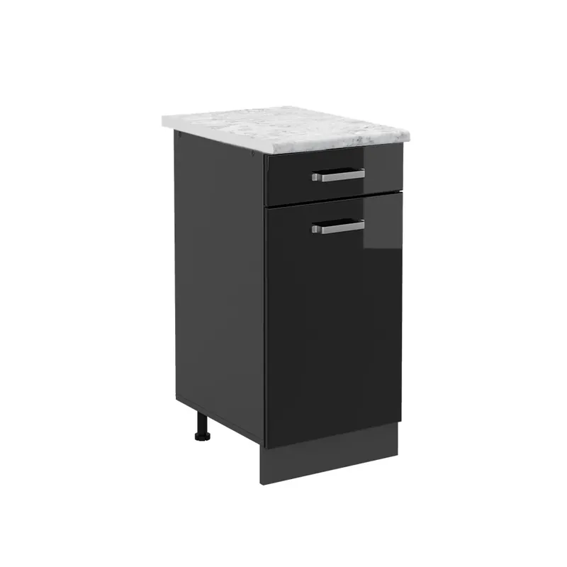 Dulap de bază de bucătărie R-Line Negru lucios ridicat 40 cm marmură AP Vicco Discount