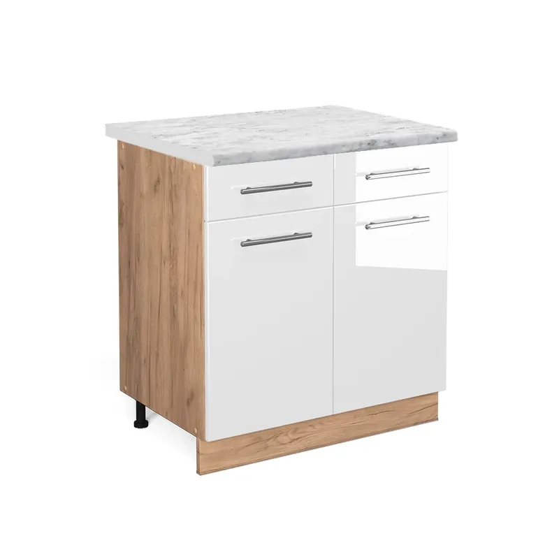 Cumpără acum Dulap de bază de bucătărie Fame-Line Alb lucios ridicat 80 cm , AP Marmură Vicco
