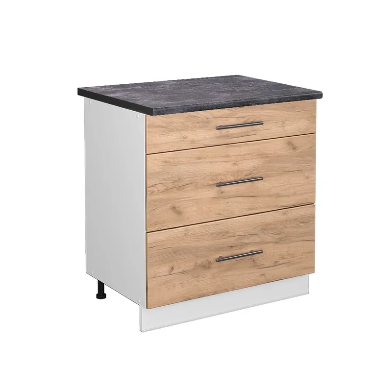 Dulap de bază de bucătărie Fame-Line Stejar Goldkraft 80 cm cu 3 sertare, AP antracit Vicco Discount