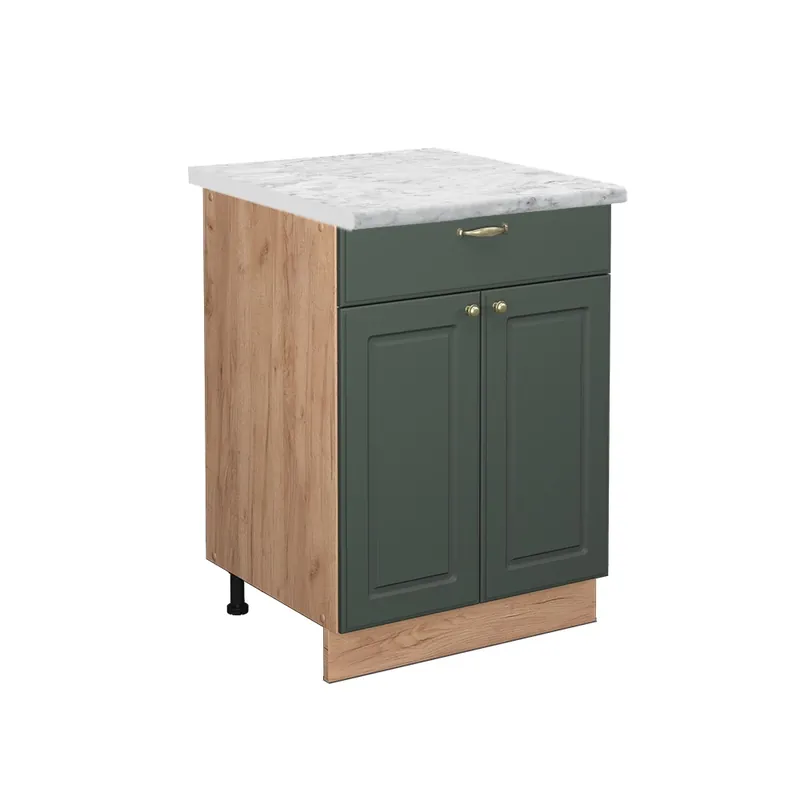 Dulap de bază de bucătărie Fame-Line Casă de țară verde și aurie 60 cm cu sertar, marmura AP Vicco Livrare expres