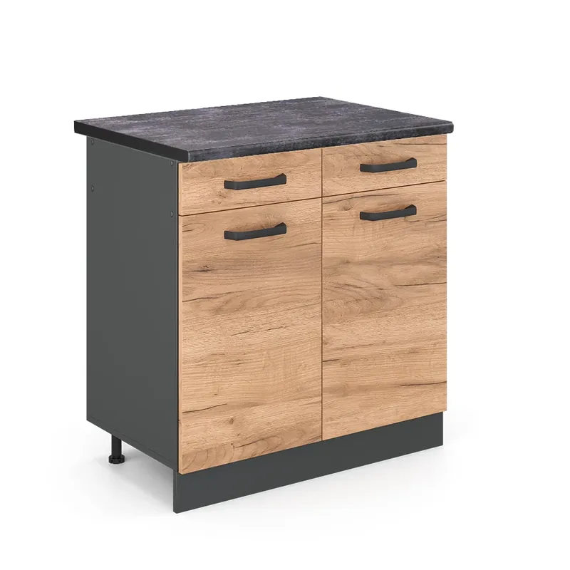 Livrare expres Dulap de bază de bucătărie R-Line Stejar Goldkraft 80 cm , AP Antracit Vicco