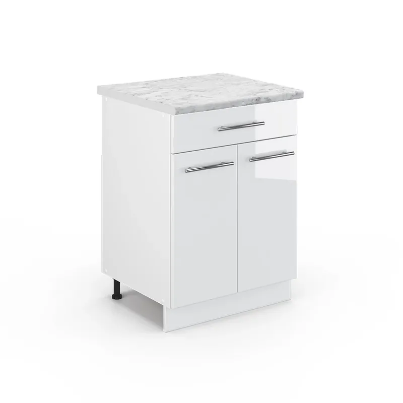 Reducere Dulap de bază de bucătărie Fame-Line Alb lucios ridicat 60 cm cu sertar, marmura AP Vicco