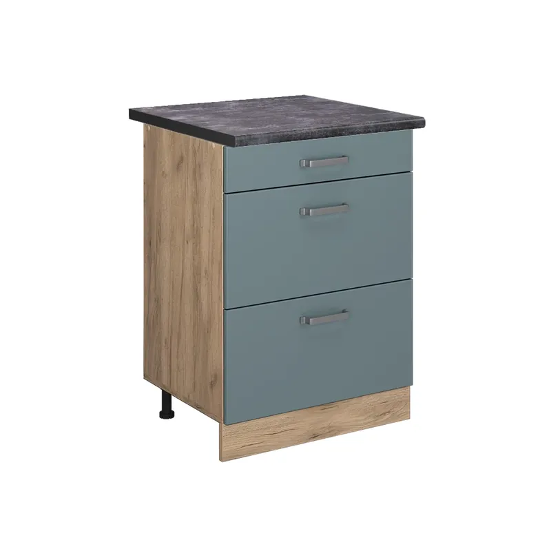 Cumpără acum Dulap de bază de bucătărie R-Line Albastru-gri 60 cm cu sertare, AP antracit Vicco