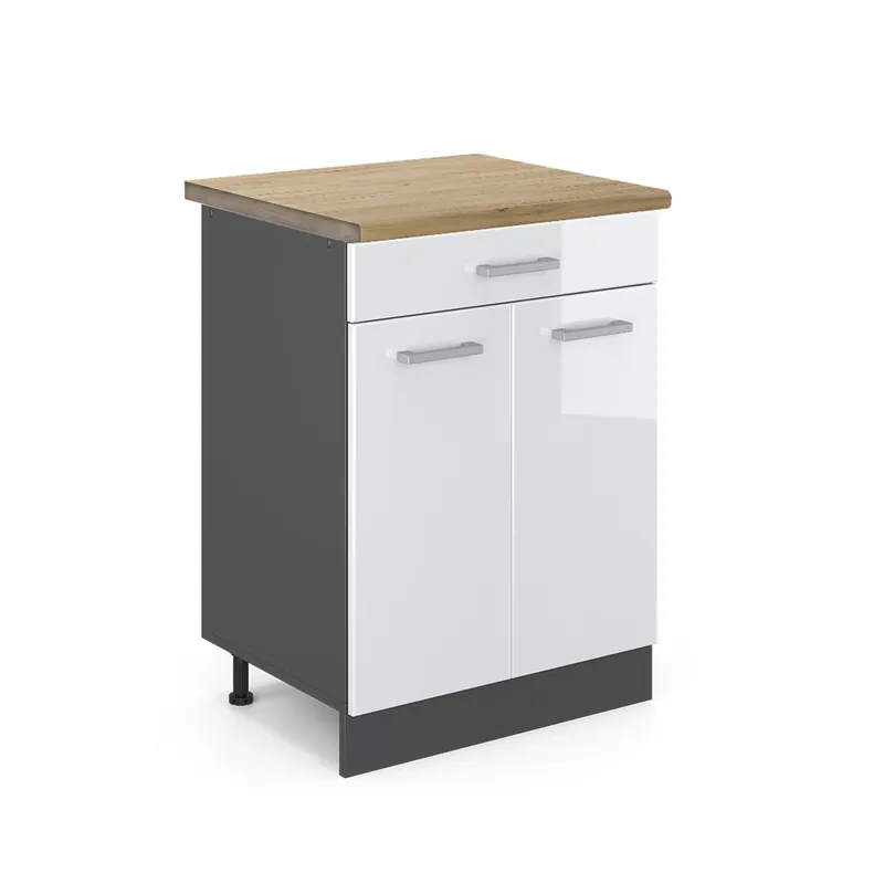 Preț promoțional Dulap de bază de bucătărie R-Line Alb lucios ridicat 60 cm , AP Stejar Vicco