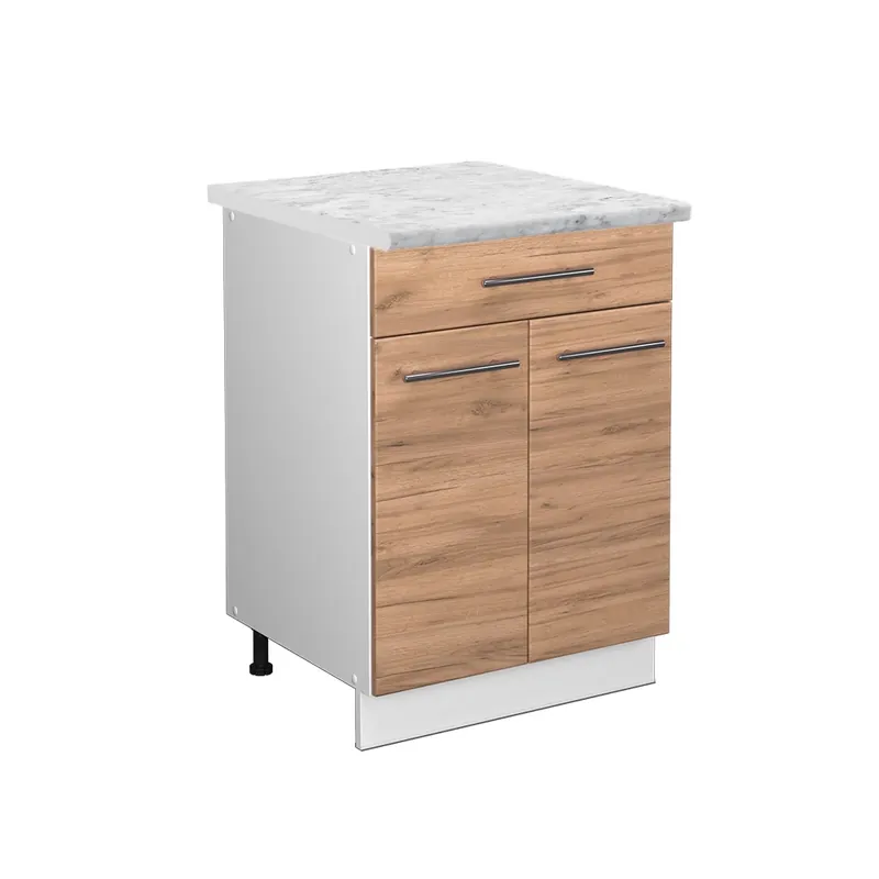 Popular Dulap de bază de bucătărie Fame-Line Stejar Goldkraft 60 cm cu sertar, marmura AP Vicco