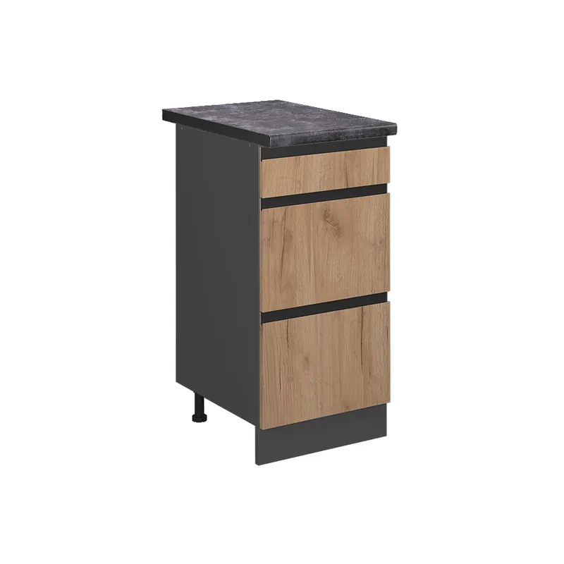 Ofertă exclusivă Dulap de bază de bucătărie R-Line Stejar Goldkraft 40 cm cu sertare, AP antracit Vicco