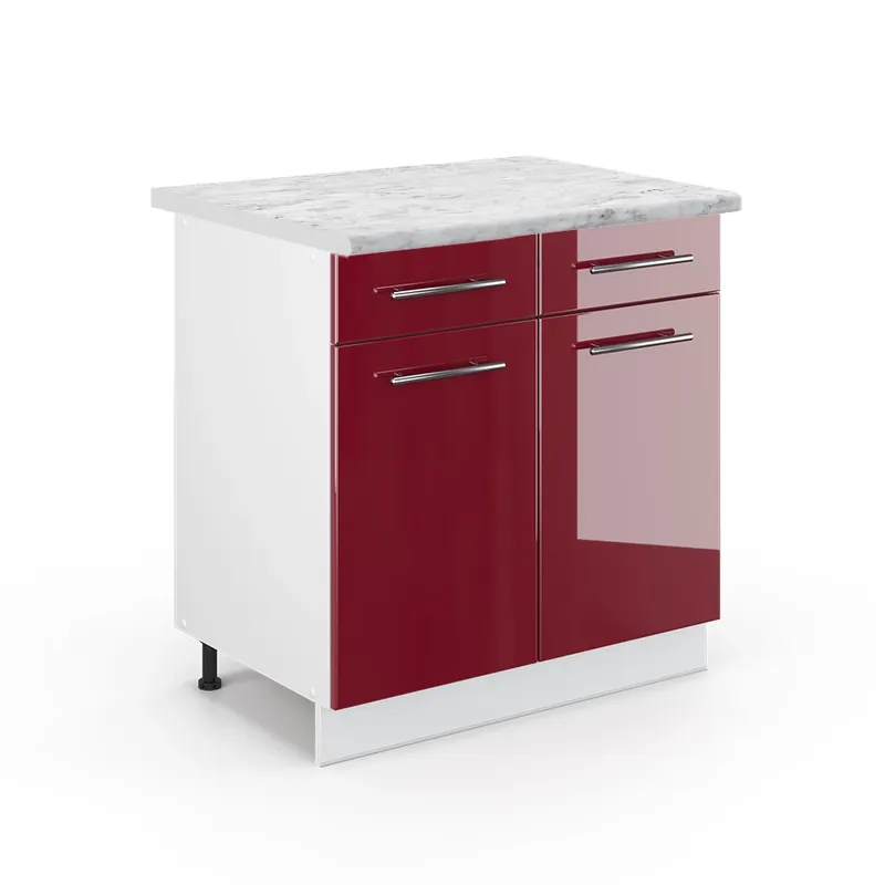 Chilipir Dulap de bază de bucătărie Fame-Line Bordeaux lucios ridicat 80 cm , AP Marmură Vicco