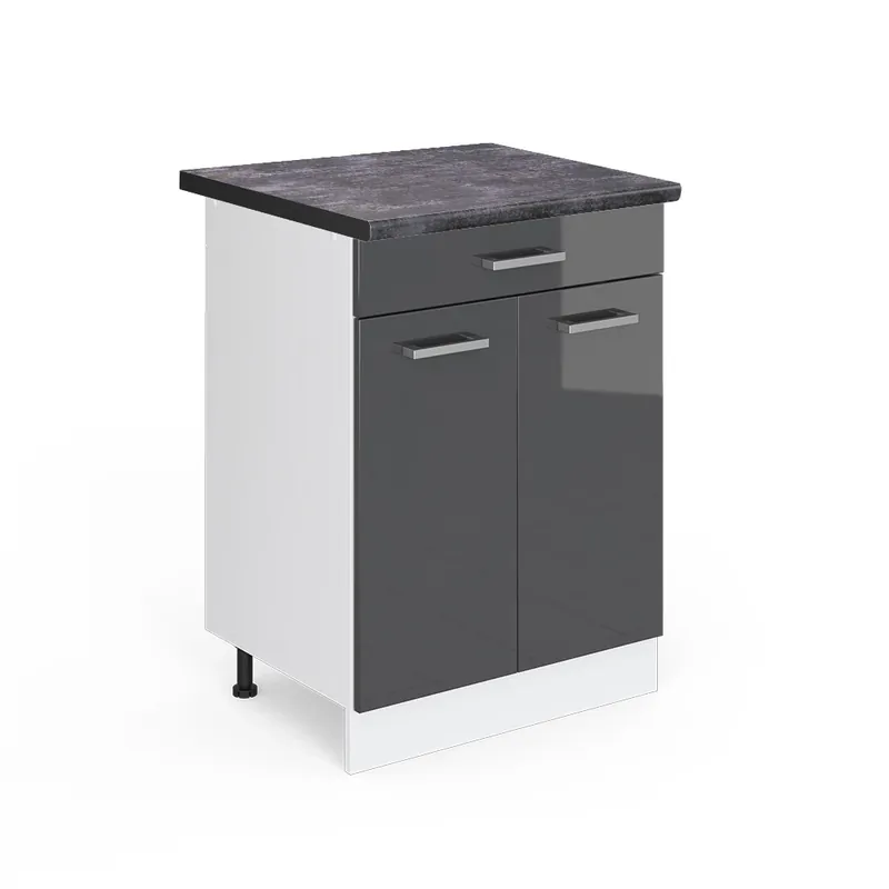 Ofertă de sezon Dulap de bază de bucătărie R-Line Antracit lucios ridicat 60 cm cu sertar, AP antracit Vicco