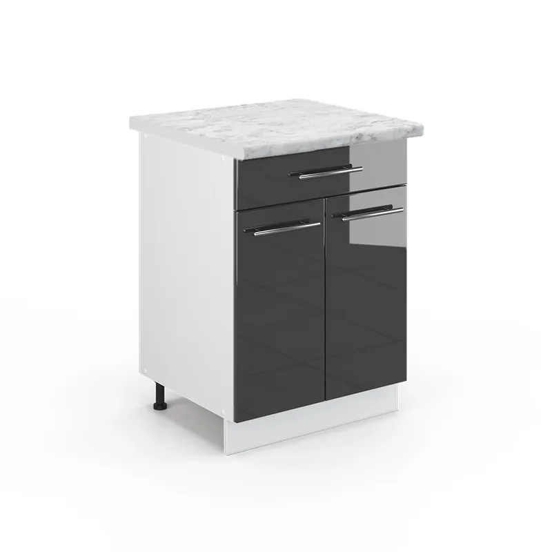 Dulap de bază de bucătărie Fame-Line Antracit lucios ridicat 60 cm cu sertar, marmura AP Vicco Ofertă exclusivă