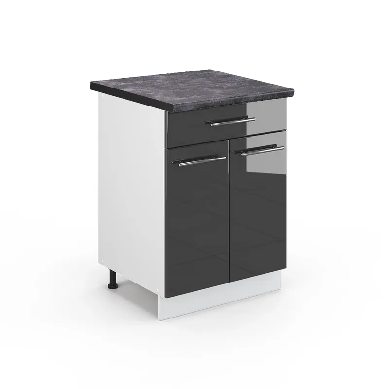 Dulap de bază de bucătărie Fame-Line Antracit lucios ridicat 60 cm cu sertar, AP antracit Vicco Premium