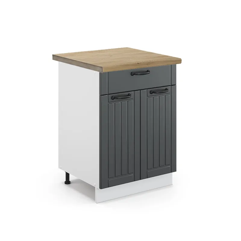 Reducere Dulap de bază de bucătărie Fame-Line Casă de țară antracit 60 cm cu sertar, stejar AP Vicco