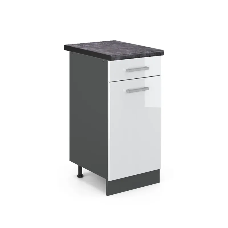Dulap de bază de bucătărie R-Line Alb lucios ridicat 40 cm , AP Antracit Vicco Disponibil imediat