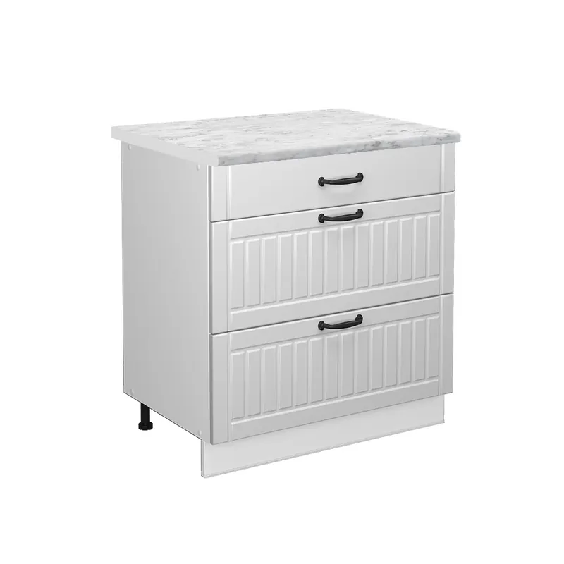 Dulap de bază de bucătărie Fame-Line Casă de țară albă 80 cm cu 3 sertare, marmura AP Vicco Reducere specială