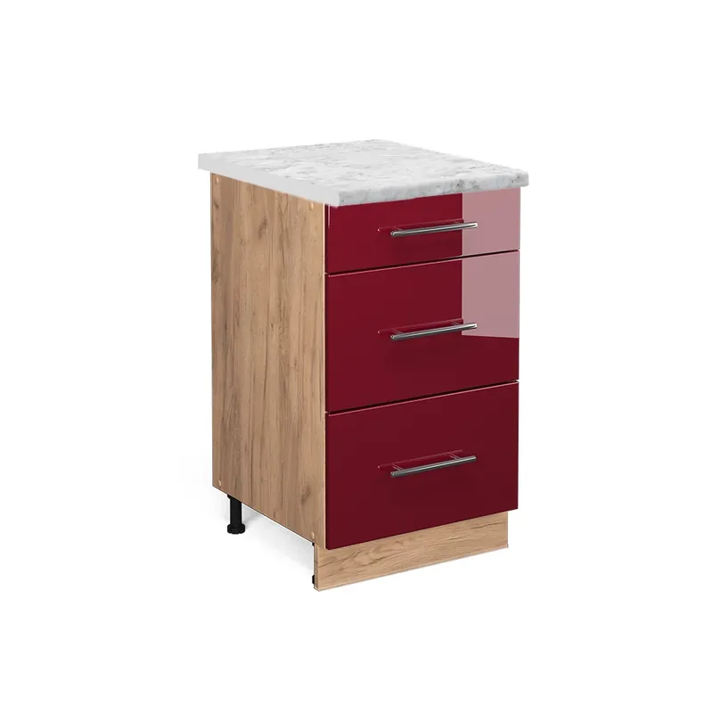 Discount Dulap de bază de bucătărie Fame-Line Bordeaux lucios ridicat 50 cm , AP Marmură Vicco