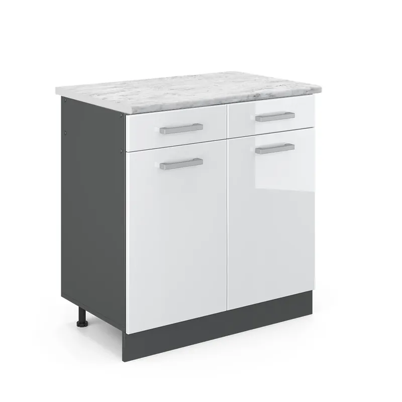 Dulap de bază de bucătărie R-Line Alb lucios ridicat 80 cm marmură AP Vicco Disponibil imediat