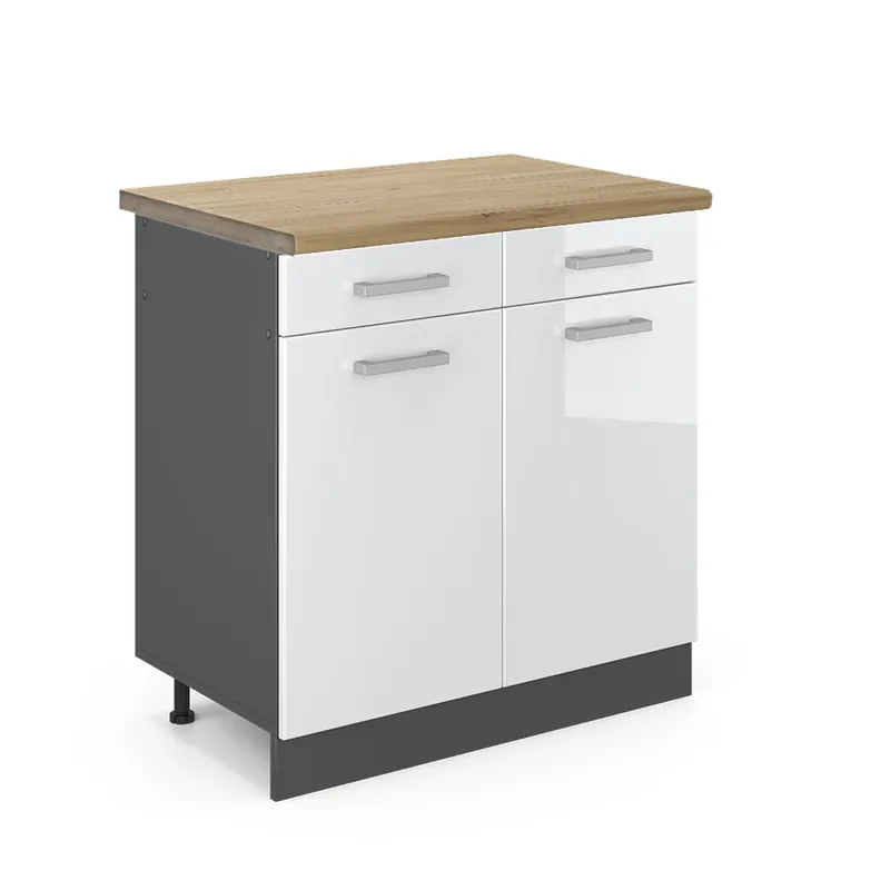 Ofertă de sezon Dulap de bază de bucătărie R-Line Alb lucios ridicat 80 cm , AP Stejar Vicco