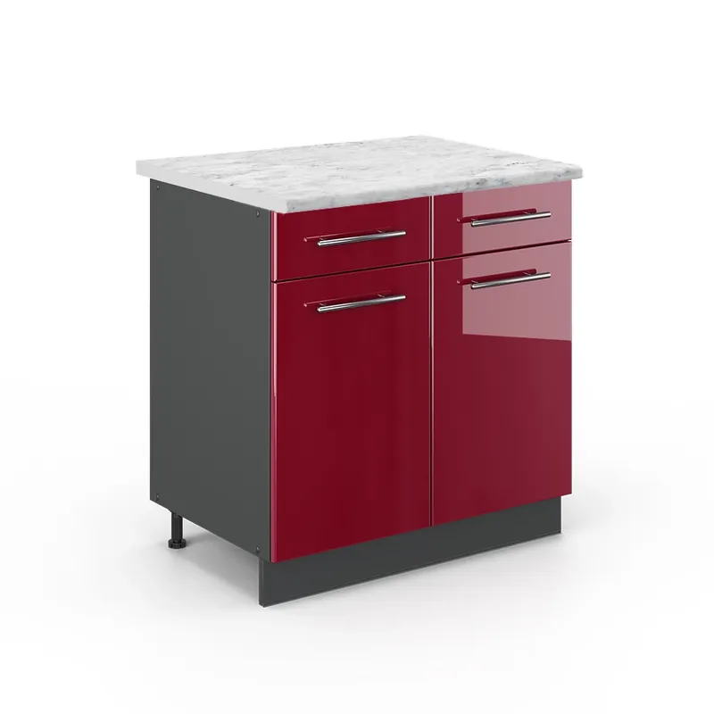 Ofertă limitată Dulap de bază de bucătărie Fame-Line Bordeaux lucios ridicat 80 cm , AP Marmură Vicco