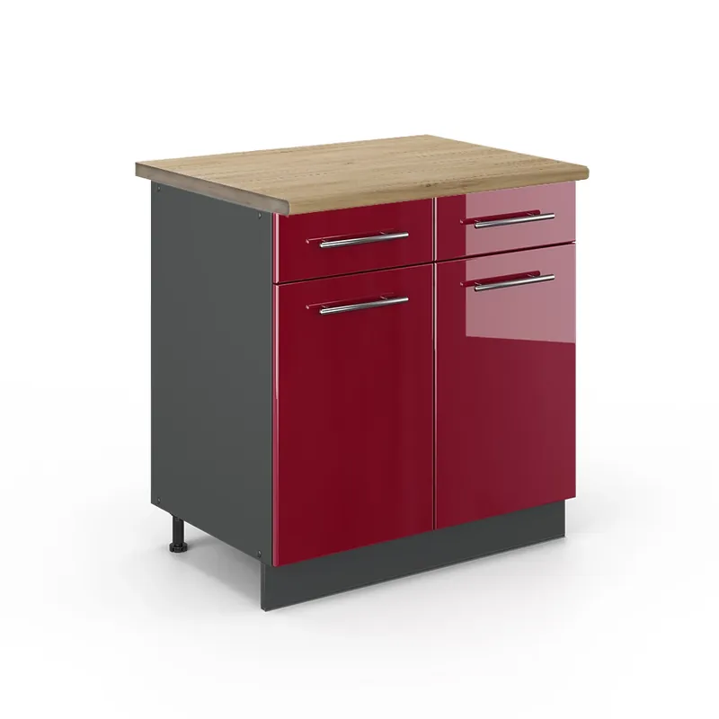 Doar azi Dulap de bază de bucătărie Fame-Line Bordeaux lucios ridicat 80 cm , AP Stejar Vicco