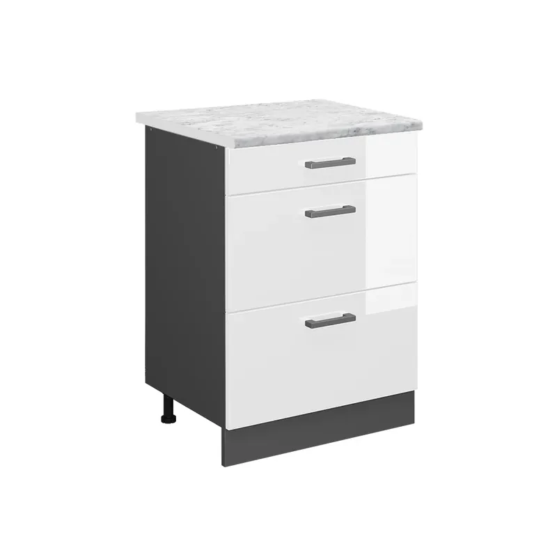 Disponibil imediat Dulap de bază de bucătărie R-Line Alb lucios ridicat 60 cm marmură AP Vicco
