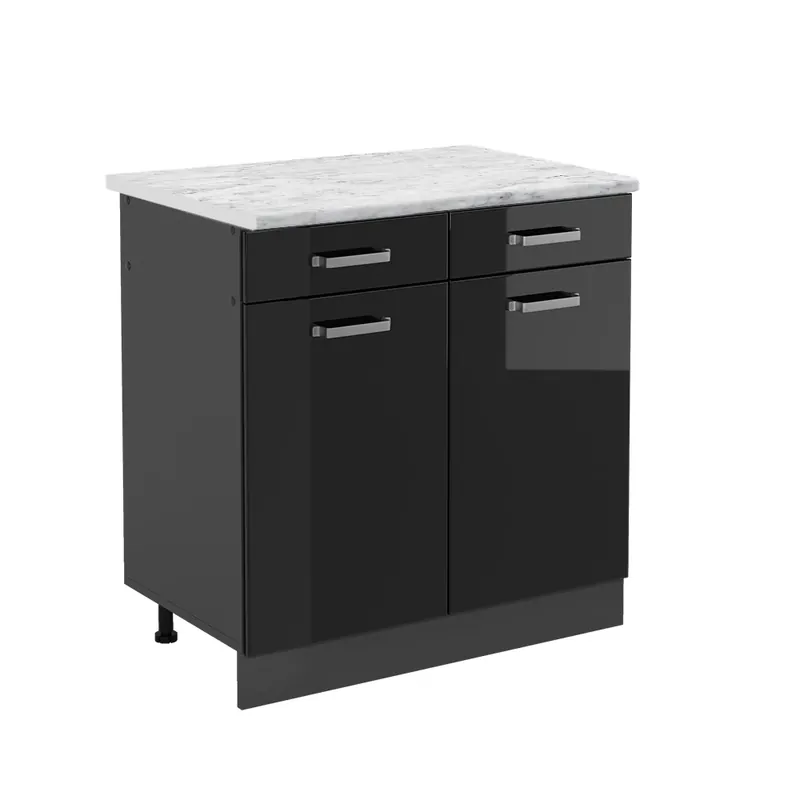 Preț promoțional Dulap de bază de bucătărie R-Line Negru lucios ridicat 80 cm marmură AP Vicco
