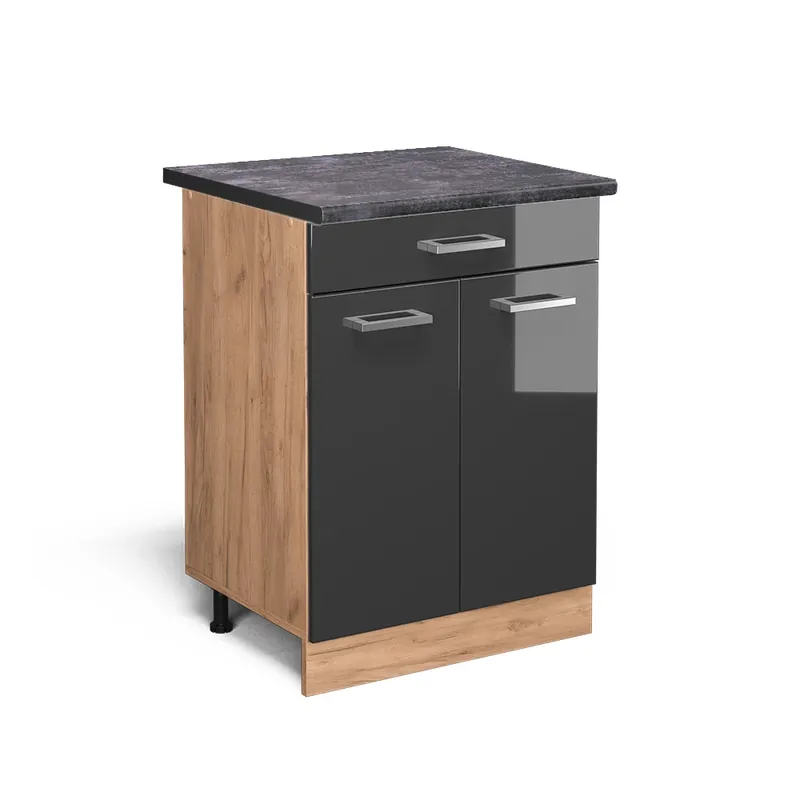 Popular Dulap de bază de bucătărie R-Line Antracit lucios ridicat 60 cm cu sertar, AP antracit Vicco