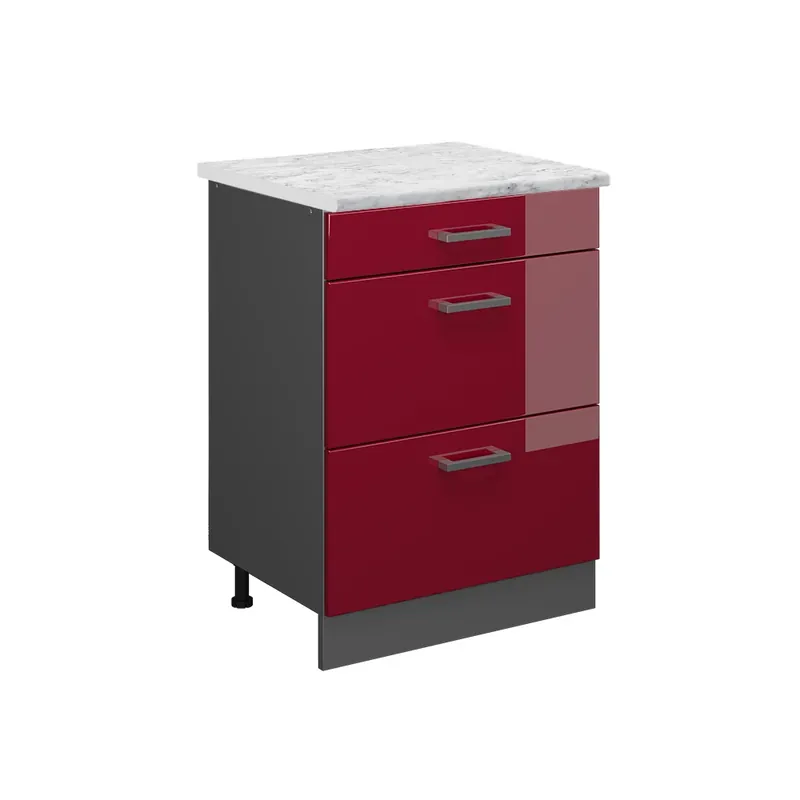 Disponibil imediat Dulap de bază de bucătărie R-Line Roșu lucios ridicat 60 cm marmură AP Vicco