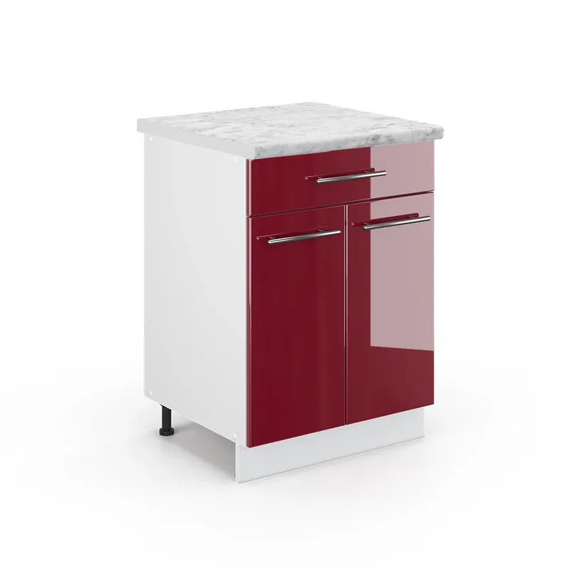 Dulap de bază de bucătărie Fame-Line Bordeaux lucios ridicat 60 cm cu sertar, marmura AP Vicco Ofertă specială