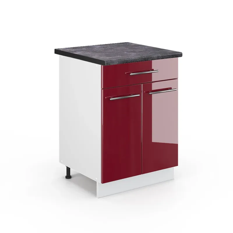 Promoție Dulap de bază de bucătărie Fame-Line Bordeaux lucios ridicat 60 cm cu sertar, AP antracit Vicco
