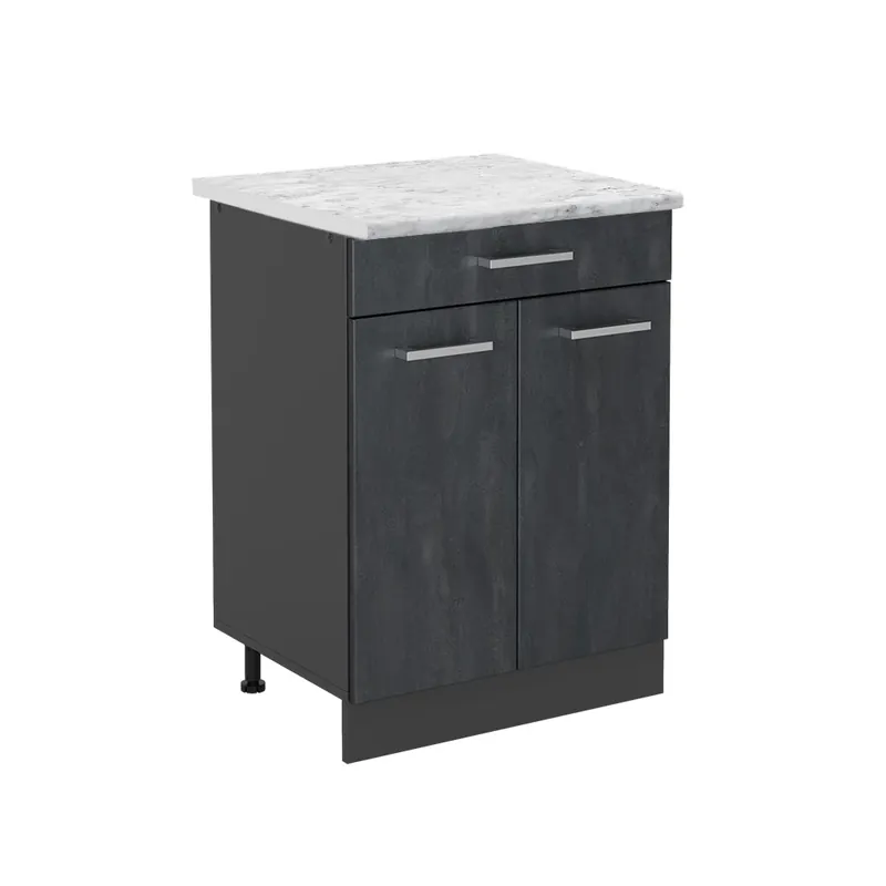 Cel mai vândut Dulap de bază de bucătărie R-Line Beton negru 60 cm marmură AP Vicco