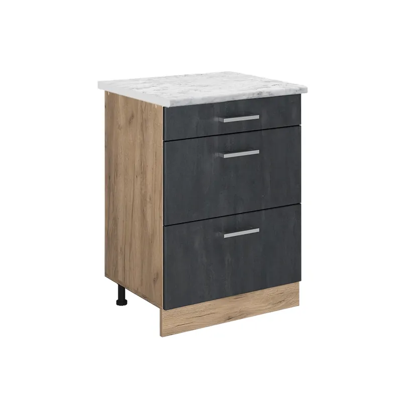 Premium Dulap de bază de bucătărie R-Line Beton negru 60 cm marmură AP Vicco