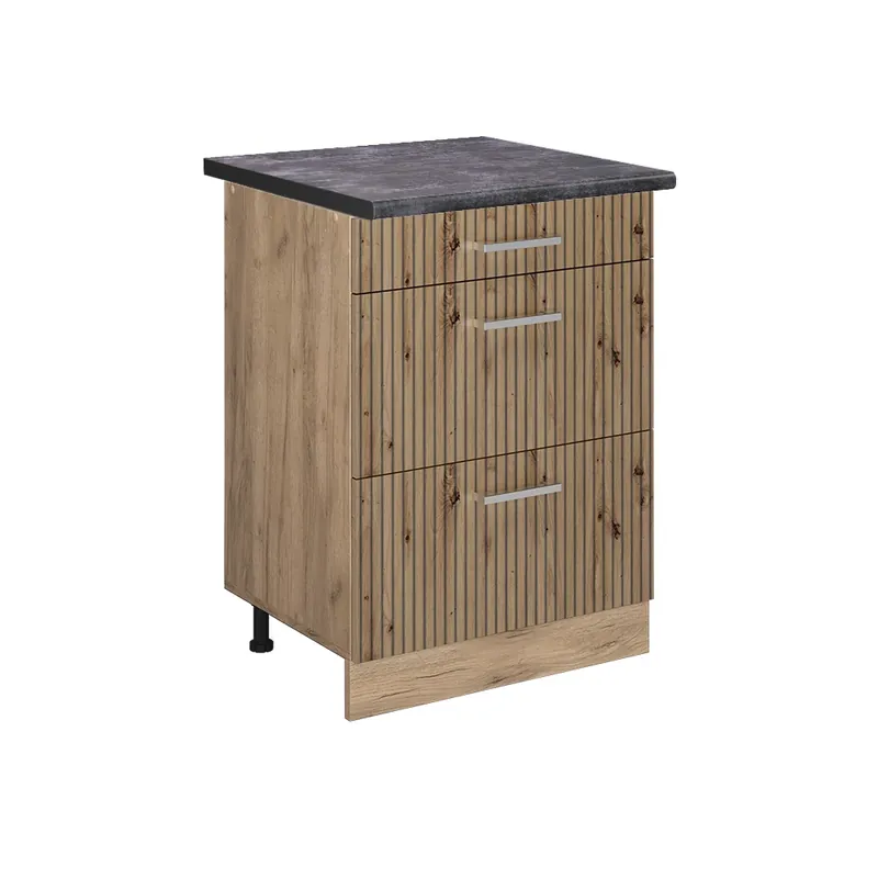 Discount Dulap de bază de bucătărie R-Line Stejar artizanal 60 cm cu sertare, AP antracit Vicco